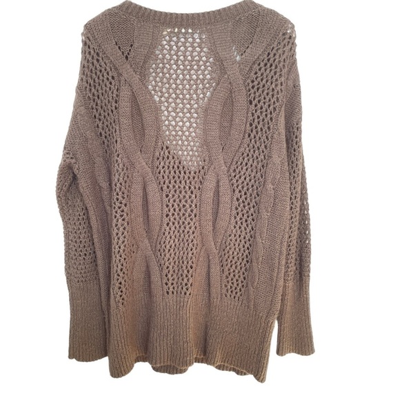 Urban Outfitters Kimchi Blue Brown Cable Knit Sweater Deep V Neck Ribbed Hem M - Picture 6 of 14
